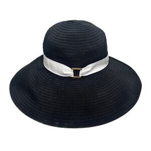 Lauren Ralph Lauren Black Wide Brim Floppy Sun Beach Hat Medium